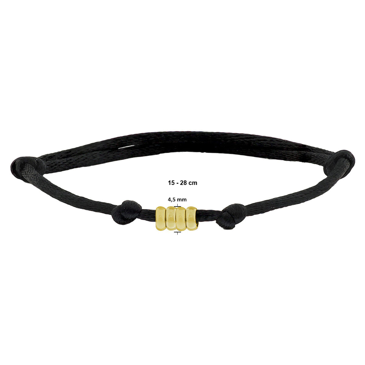 De Van der Kooij Collectie gouden armband heren satijn 14K met rubber/nylon/leer heeft schuifknopen voor eenvoudige maatverstelling van 15 tot 28 cm.