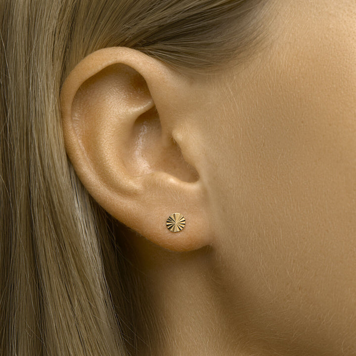 ear studs round diamond-plated 14K yellow gold