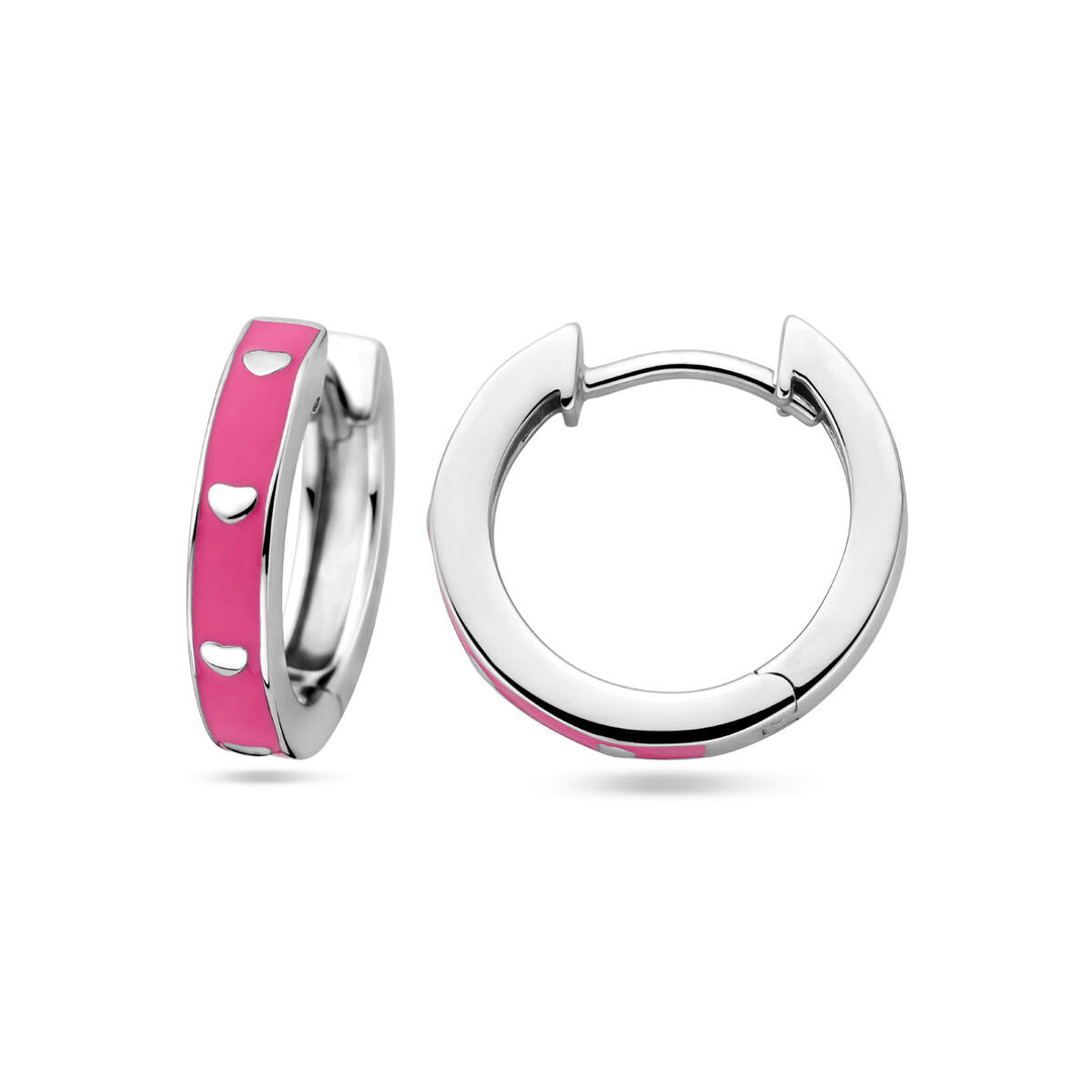 drop earrings pink enamel silver rhodium plated