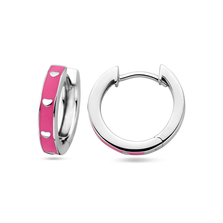 drop earrings pink enamel silver rhodium plated