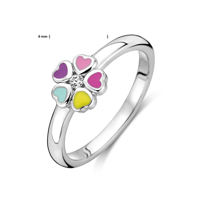 ring flower and zirconia silver rhodium plated