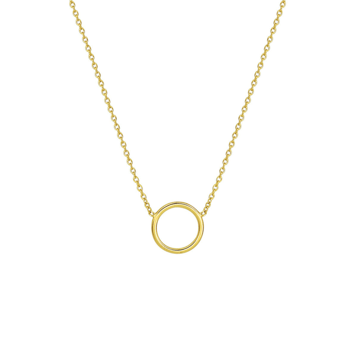 Collier van 3 micron zilver verguld met een ronde hanger, lengte 41 + 5 cm.