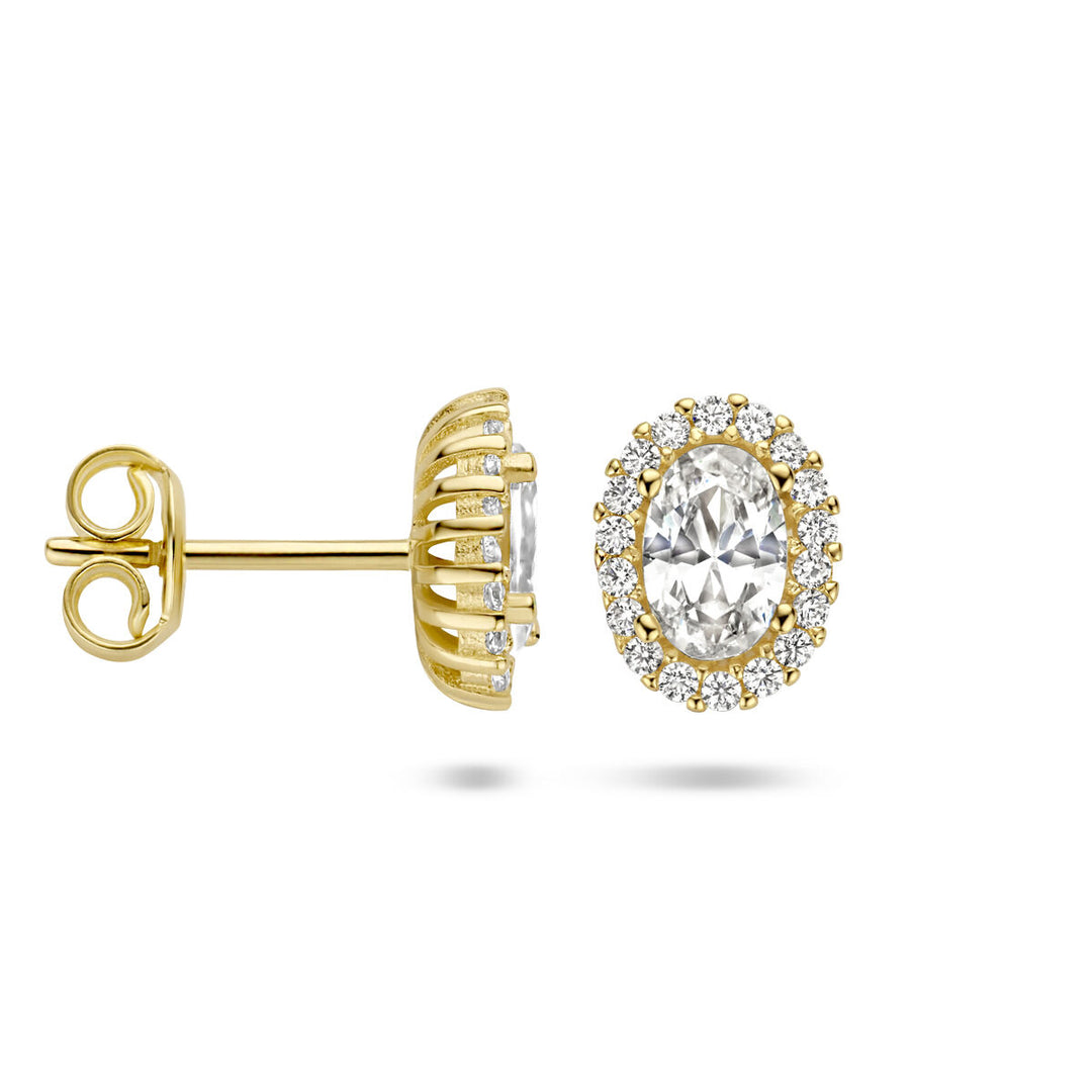 ear studs zirconia halo 14K yellow gold