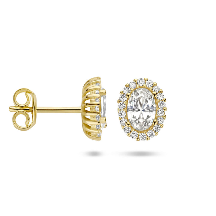 ear studs zirconia halo 14K yellow gold