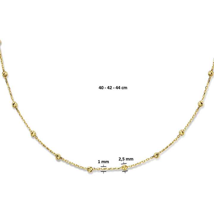 necklace diamond-coated balls 2.5 mm 40 - 42 - 44 cm 14K yellow gold