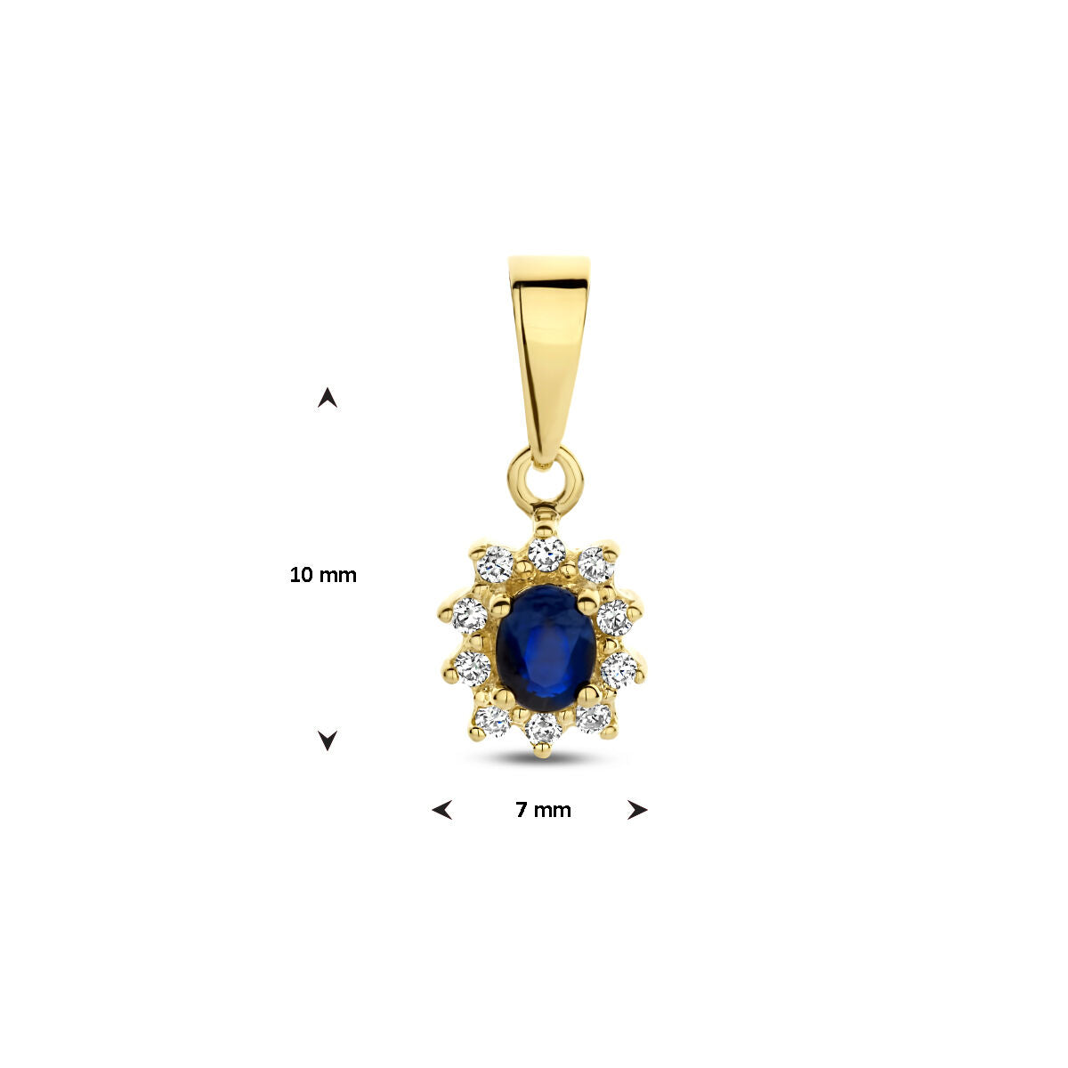 pendant sapphire and diamond 0.08 ct halo 14K yellow gold