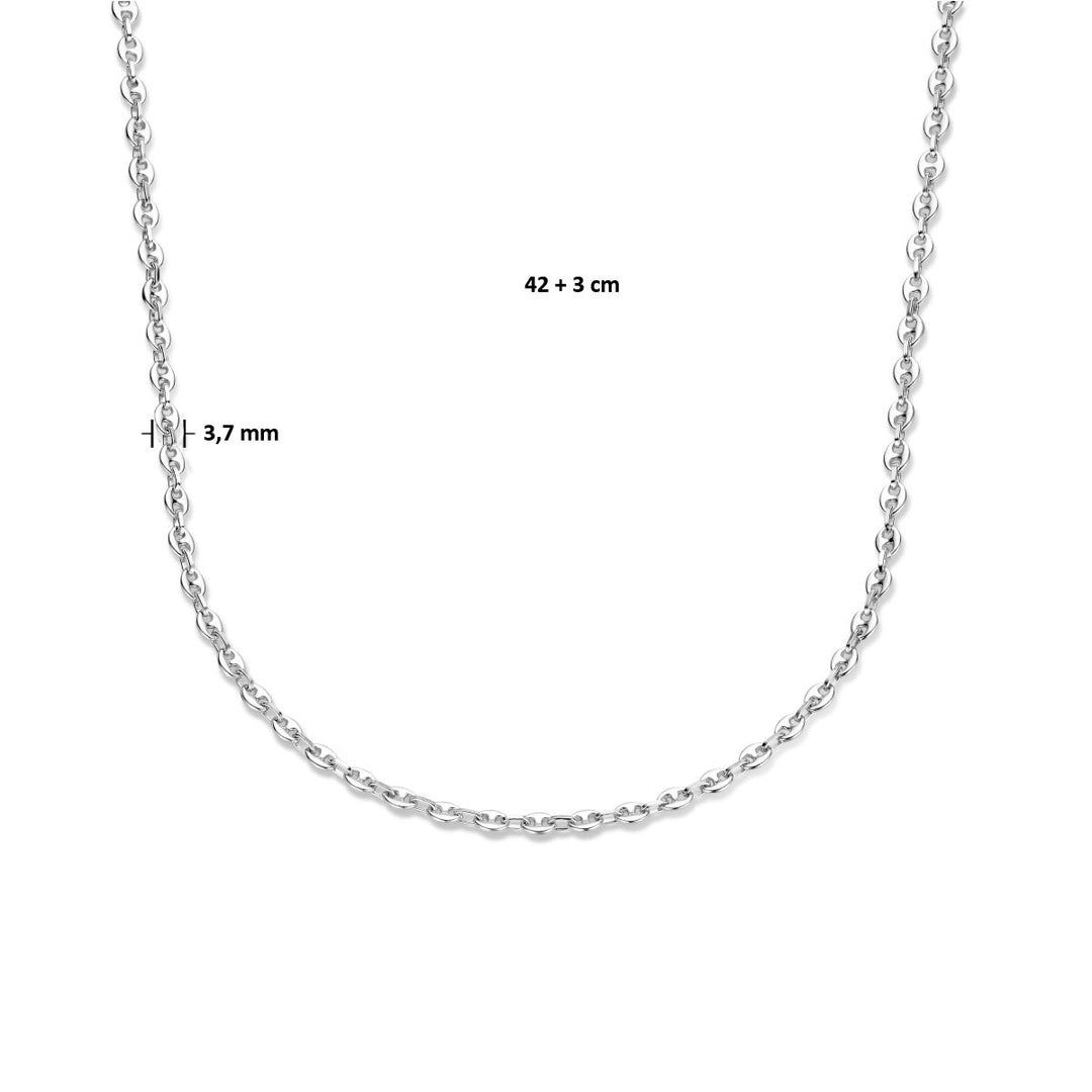 coffee bean necklace 3.7 mm 42 + 3 cm silver rhodium plated