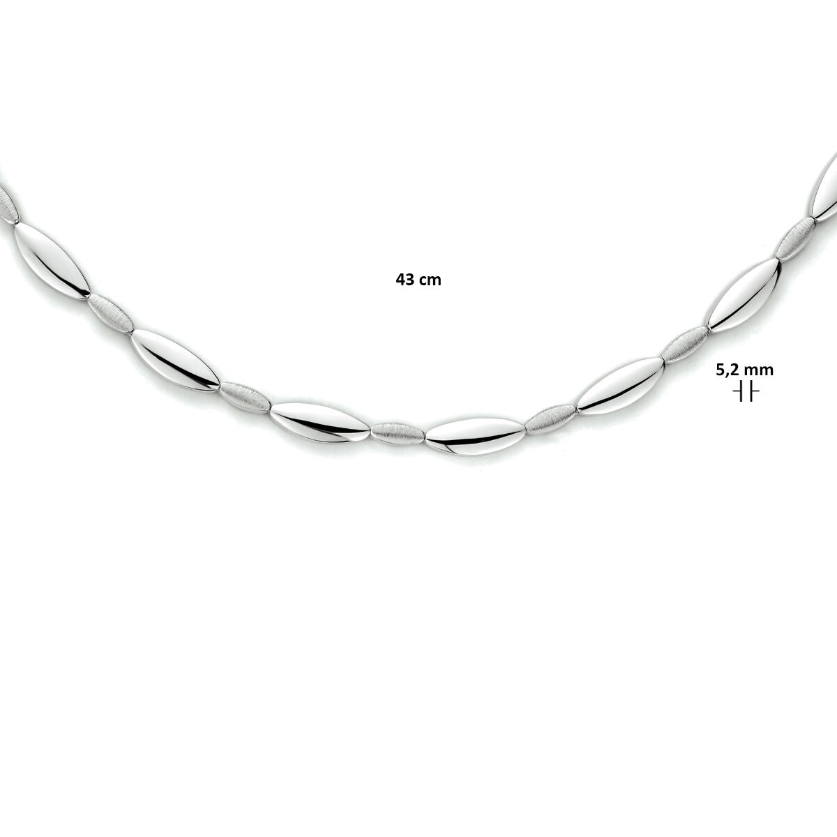 necklace 5.2 mm 43 cm poly/matt silver rhodium plated