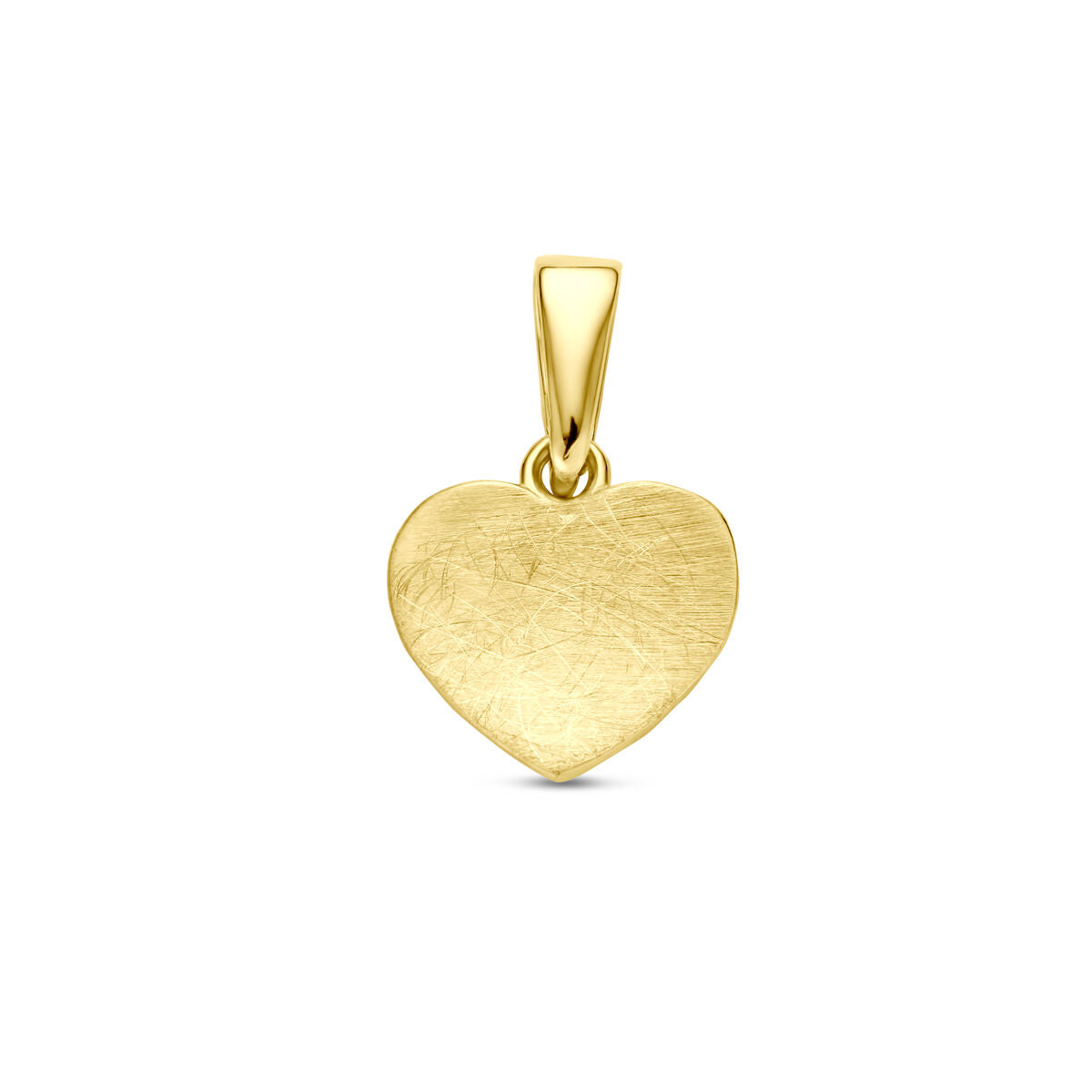 Hanger in de vorm van een hartje, 13 mm, van 14K geelgoud met een matte afwerking.