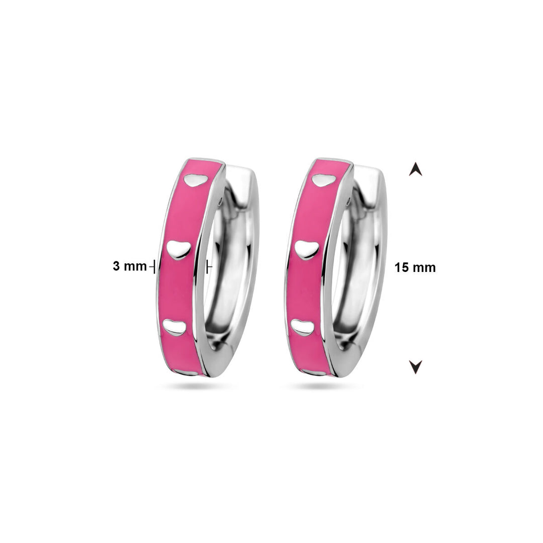 drop earrings pink enamel silver rhodium plated