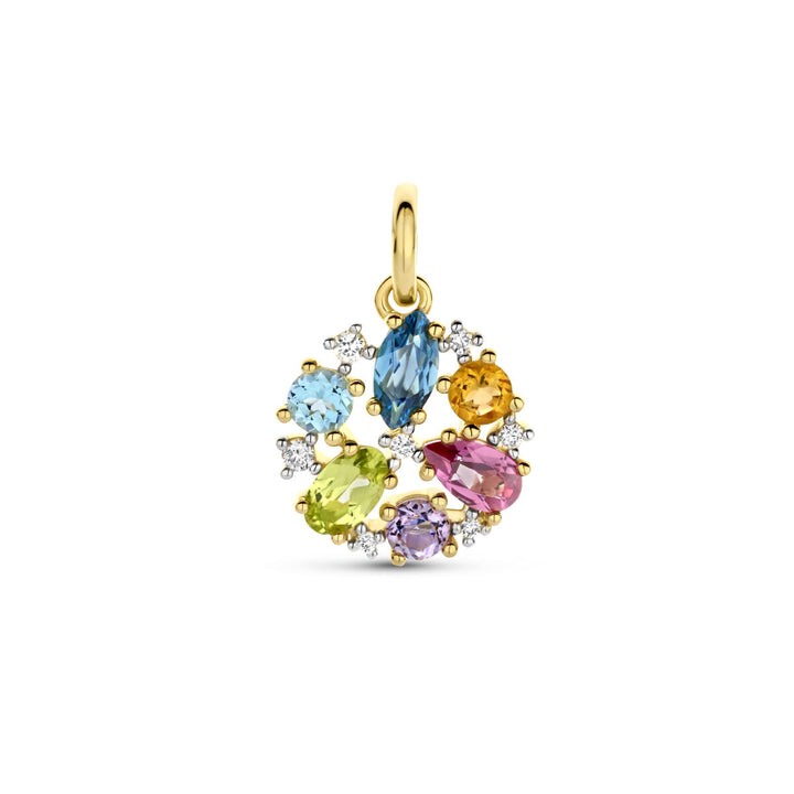 pendant natural colored stones and diamond 0.06ct h si 14K yellow gold