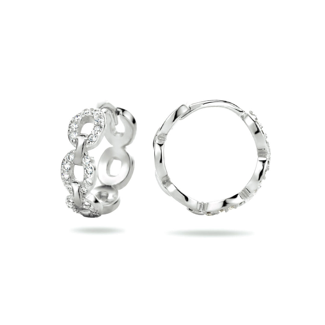 drop earrings link zirconia silver rhodium plated