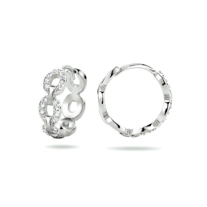 drop earrings link zirconia silver rhodium plated