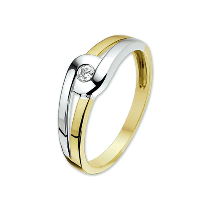 ring zirconia 14K bicolor gold yellow/white