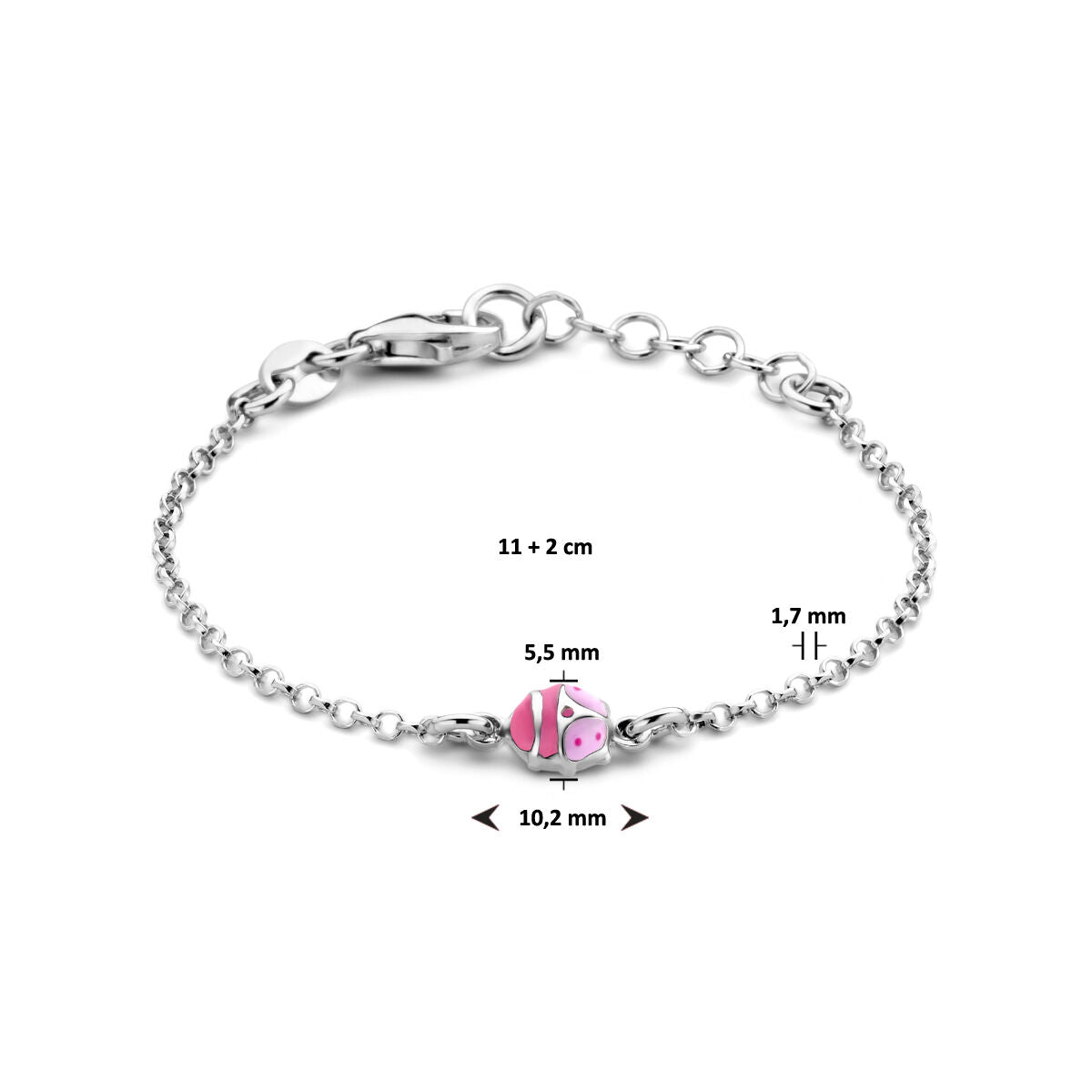 armband lieveheersbeestje 11 + 2 cm zilver gerhodineerd