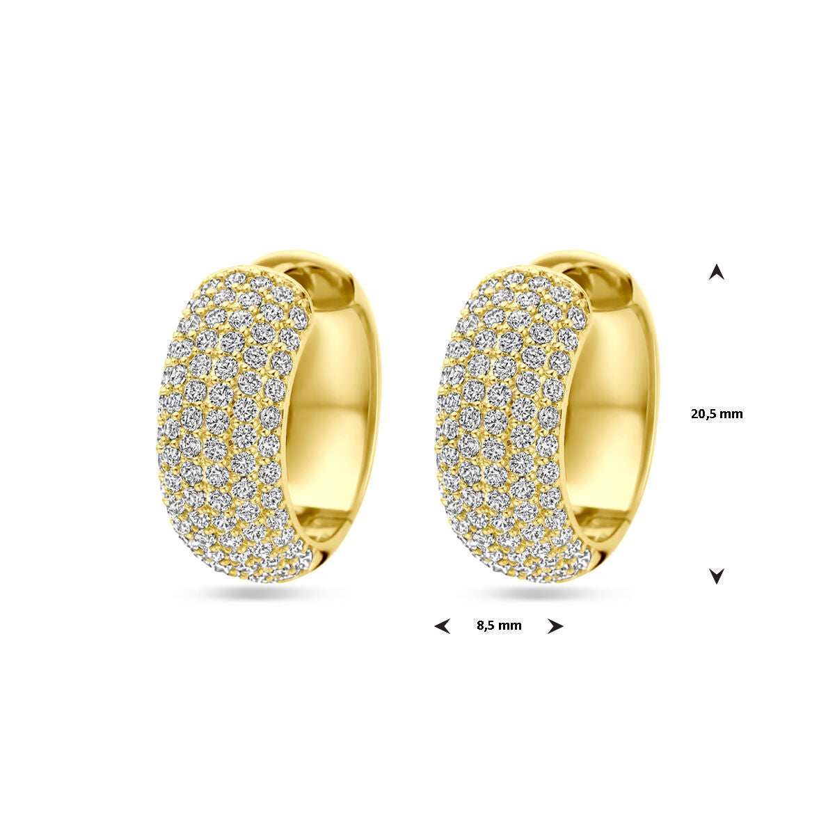 klapoorringen zirkonia 20,5 mm 1 micron zilver verguld (geel)