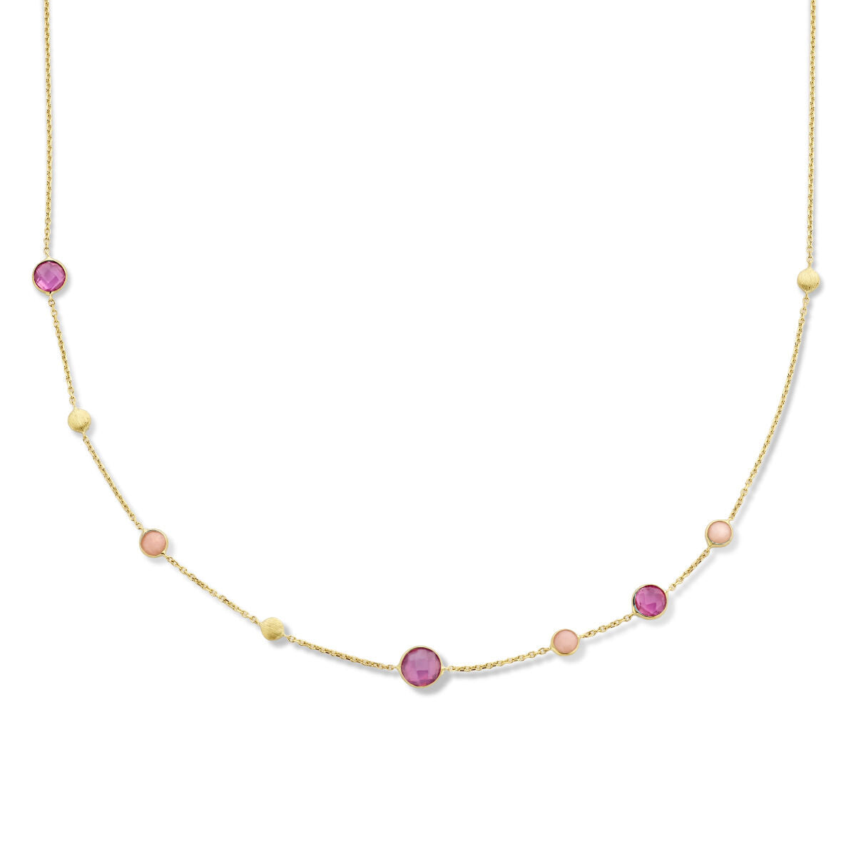 necklace ruby, opal and rounds 41 - 43 - 45 cm 14K yellow gold