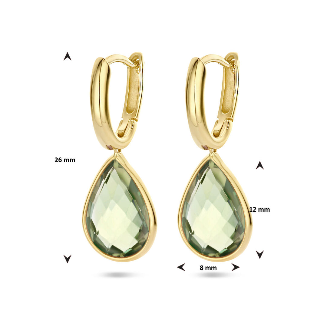 drop earrings green amethyst 14K yellow gold
