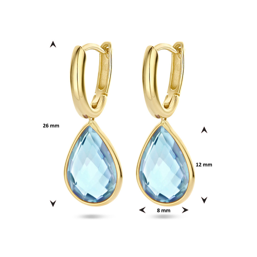 drop earrings blue topaz 14K yellow gold