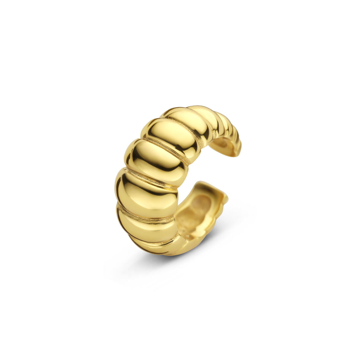 Verguld zilveren ear cuff met een gladde, bolle afwerking en een stijlvol gouden accent.