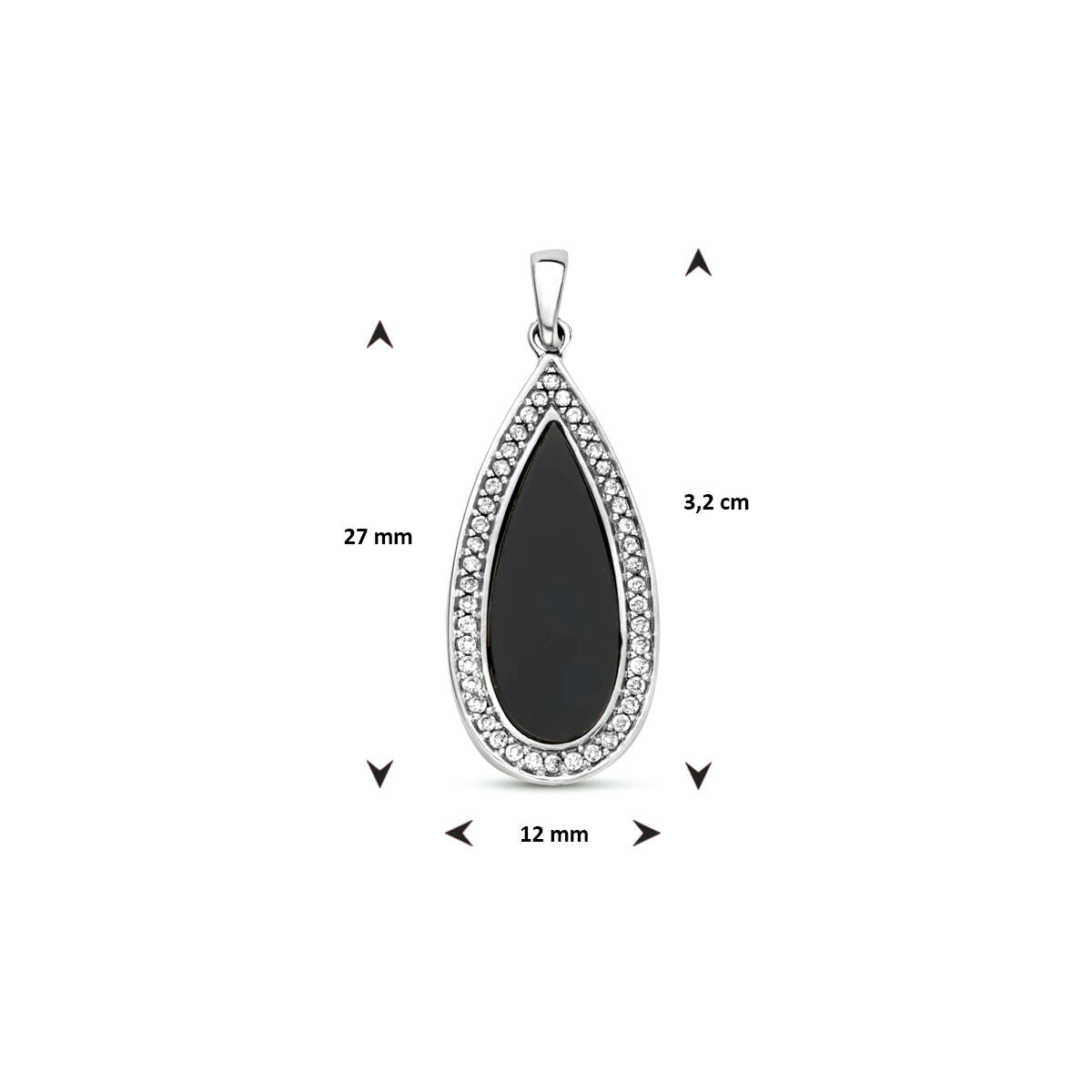 pendant onyx and zirconia silver rhodium plated