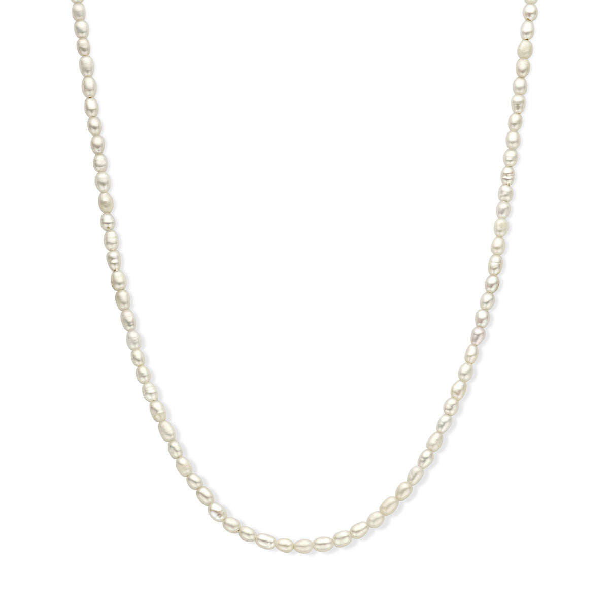 Collier van gerhodineerd zilver met parels van 3,8 mm, lengte 50 + 5 cm.