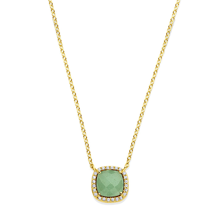 Gold ladies necklace green agate and zirconia 14K