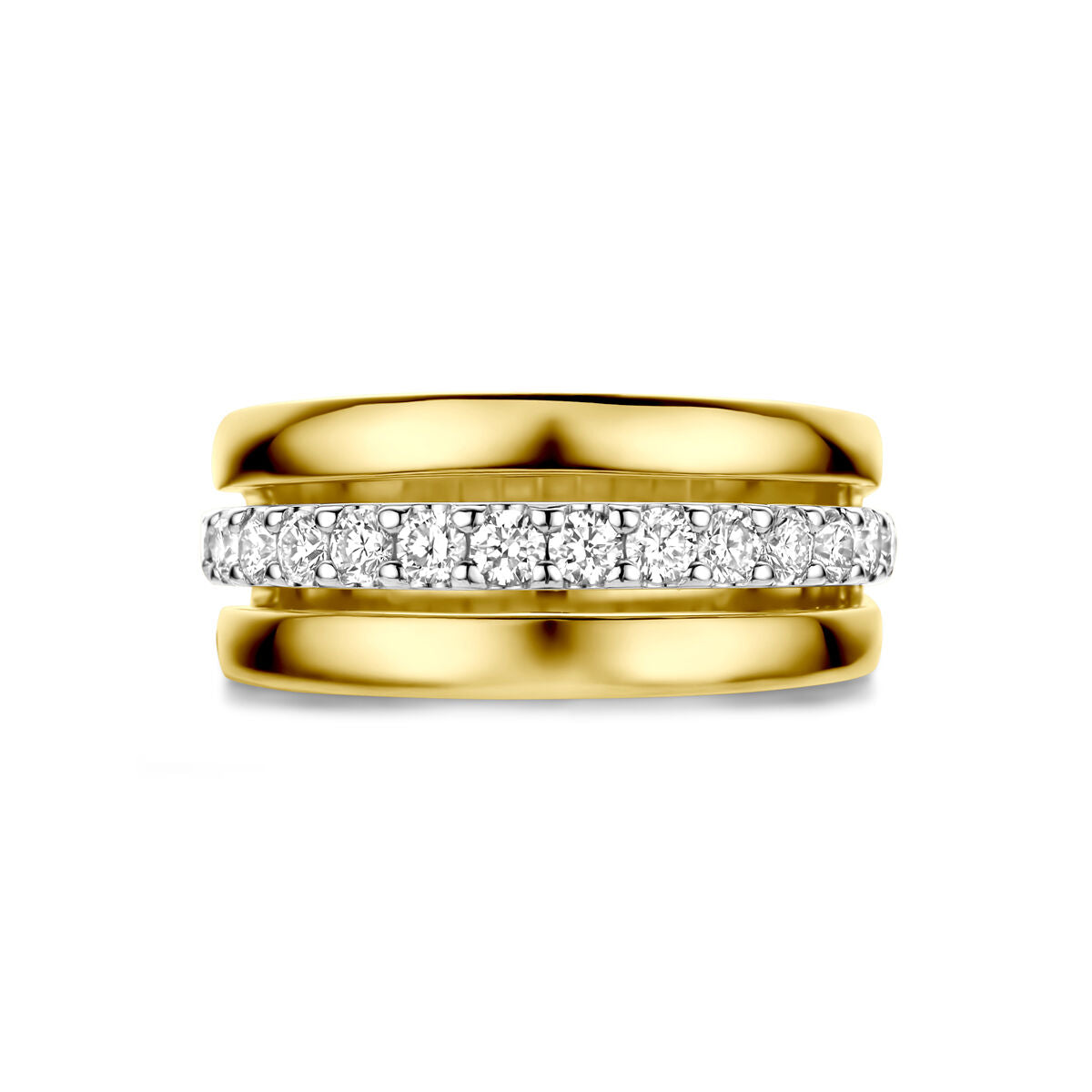 14k Bicolor damesring met diamant – geel- en witgoud