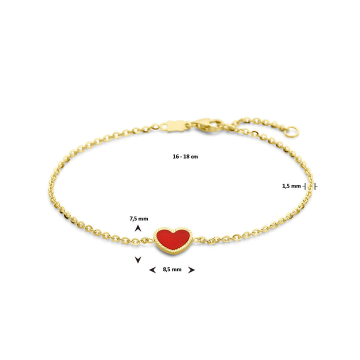 Gold bracelet ladies heart red epoxy 14K