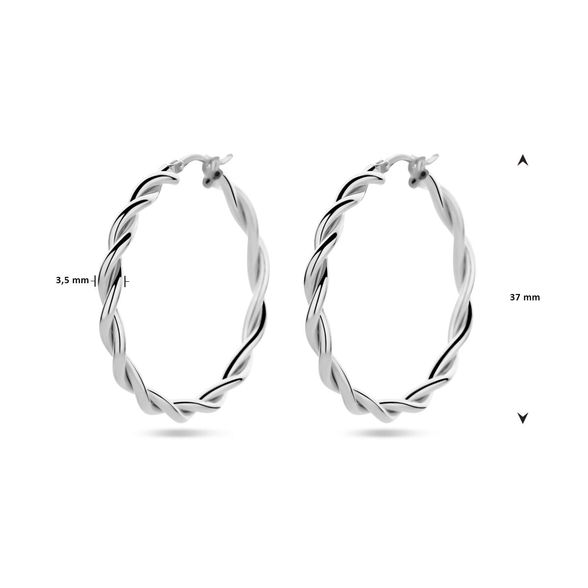earrings 3.5 mm twisted tube silver rhodium plated
