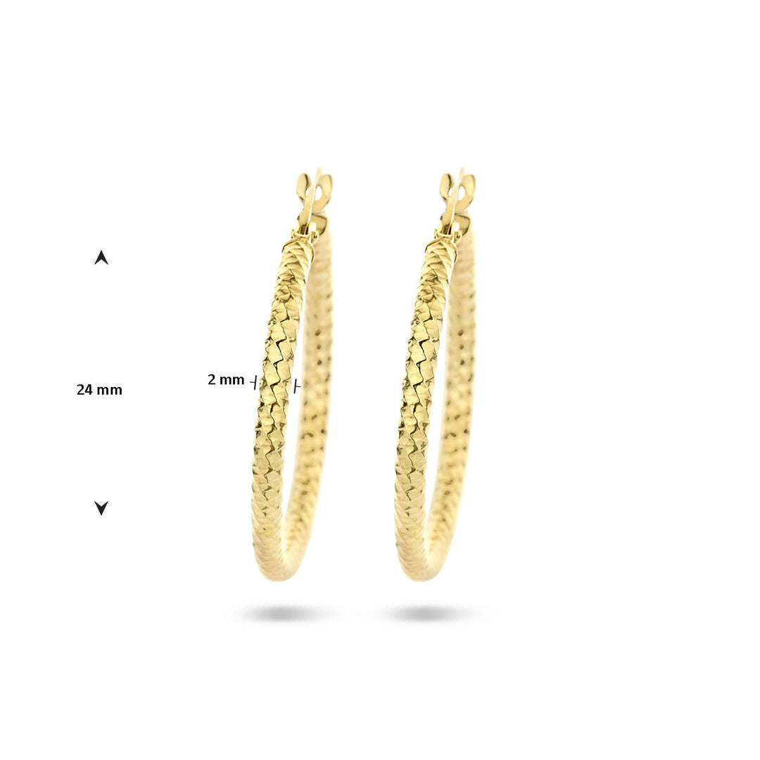 earrings round tube diamond-coated 14K yellow gold