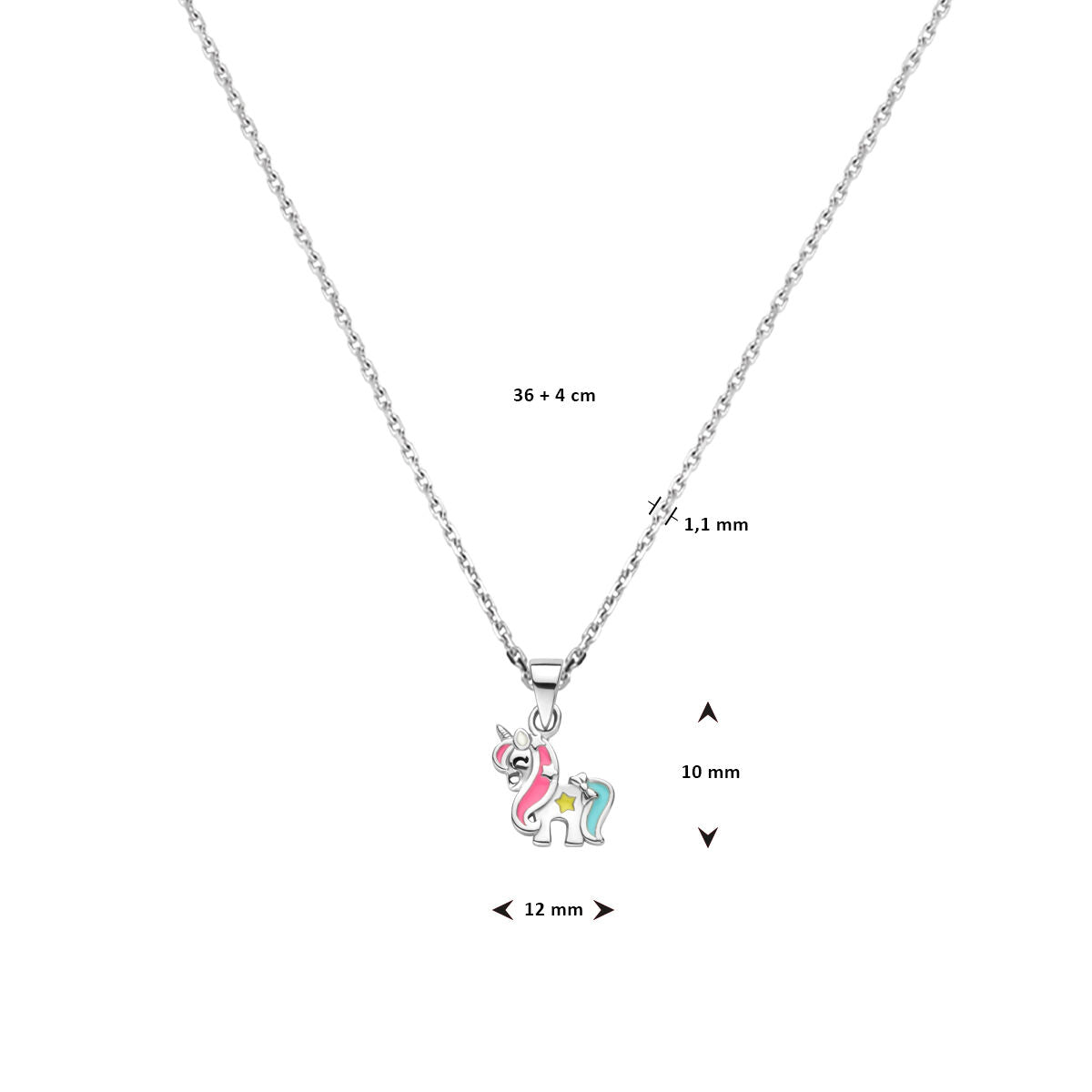 collier eenhoorn 36 + 4 cm zilver gerhodineerd