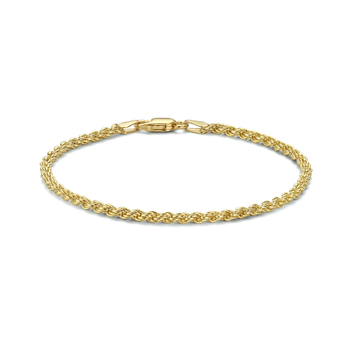 Zilveren vergulde armband van 2,5 mm met een gevlochten ontwerp en een sluiting.