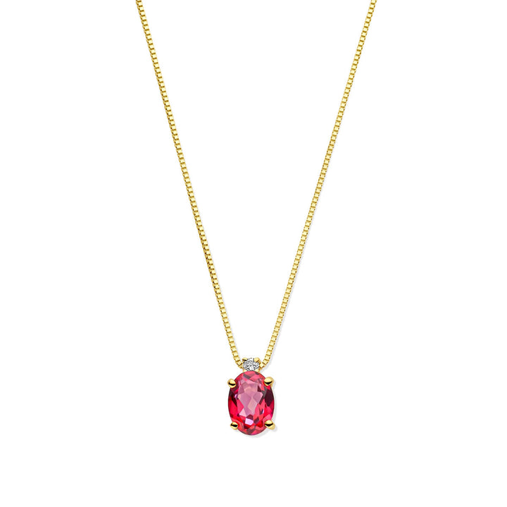 Gold-Damenhalskette mit rosa Topas und Diamant 14K