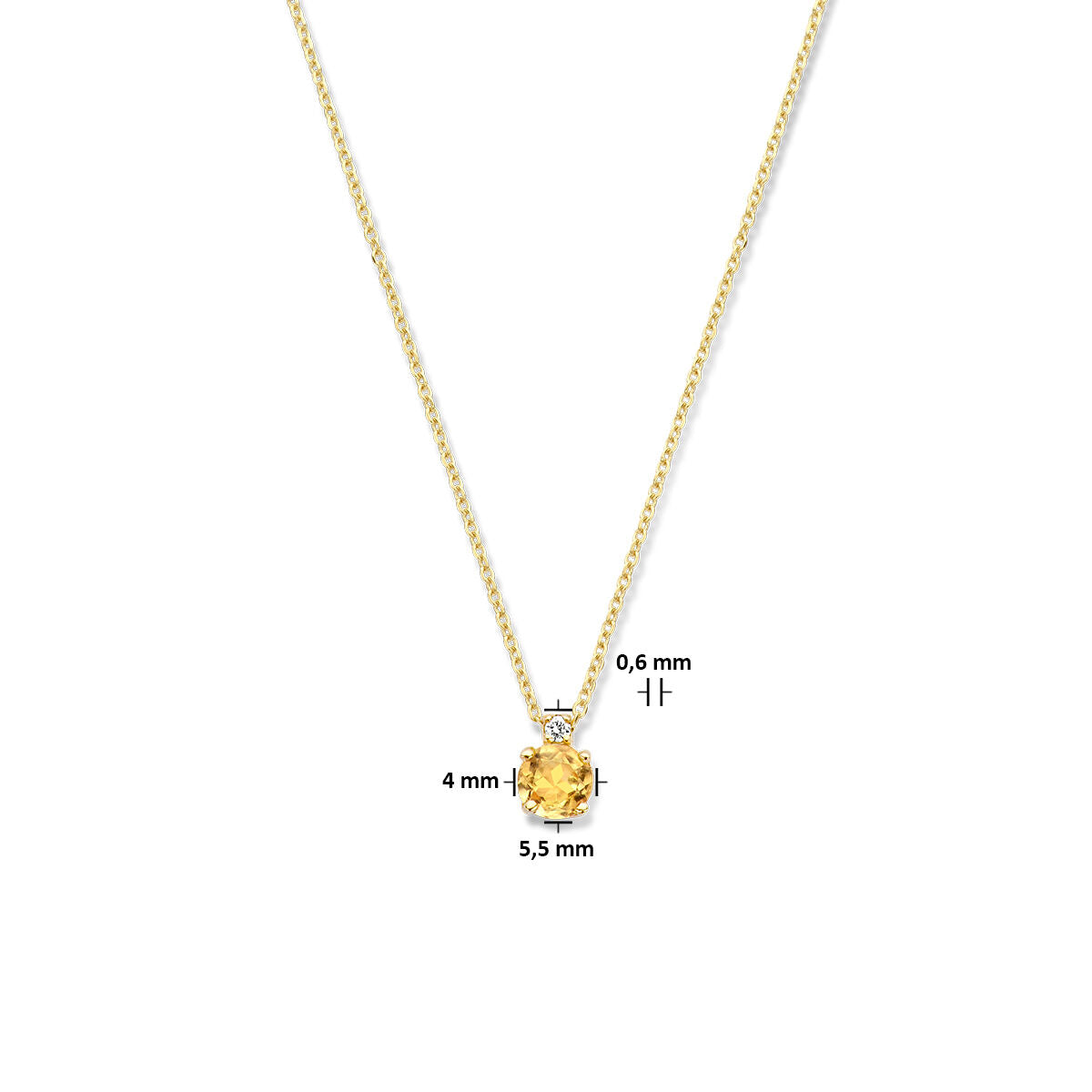 collier citrien en diamant 0.015ct h si 40 cm 14K geelgoud