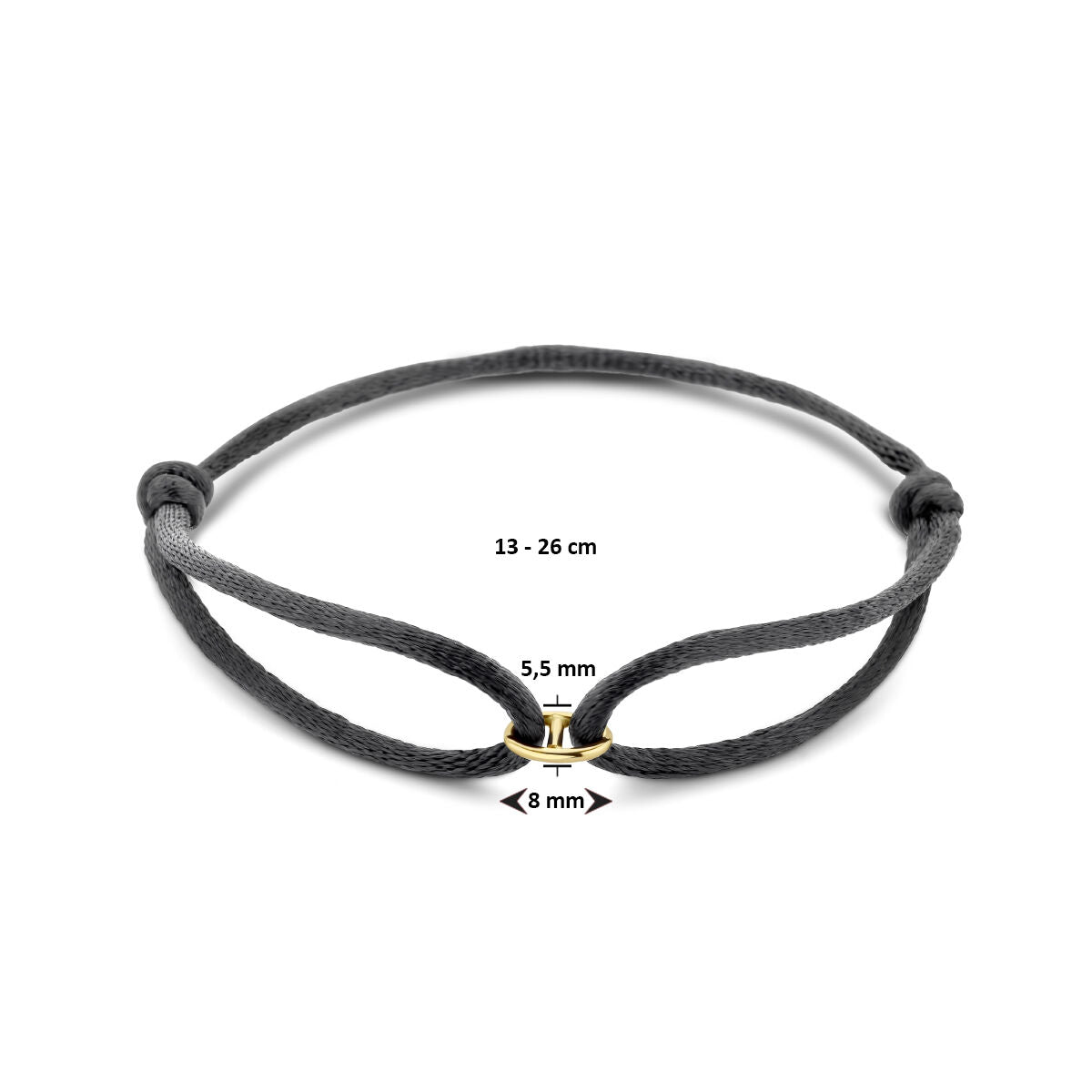 armband satijn 13 - 26 cm 14K goud met rubber/nylon/leer