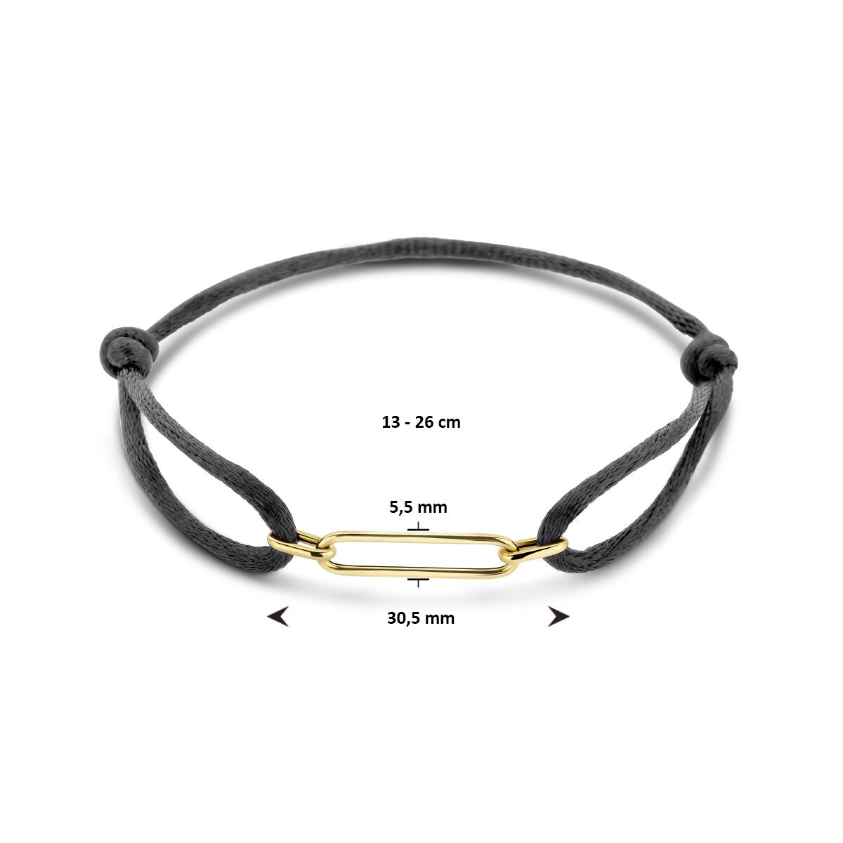 armband satijn 13 - 26 cm 14K goud met rubber/nylon/leer