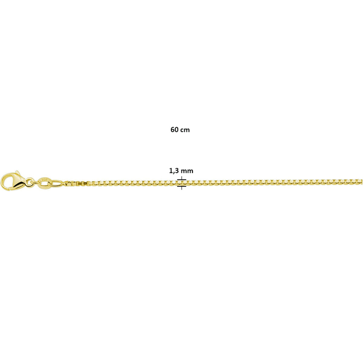 necklace venetian 1.3 mm 3 micron silver gold plated (yellow)