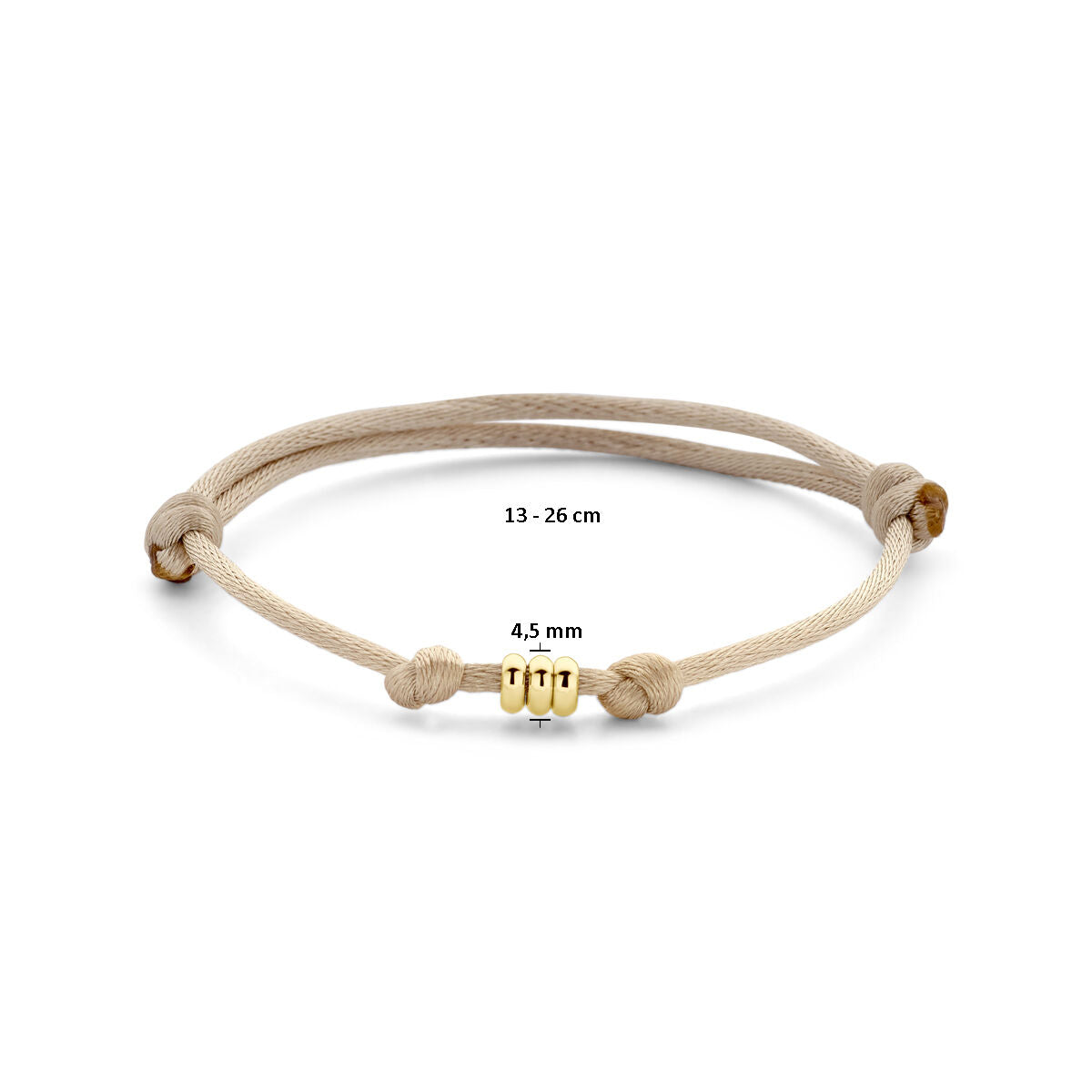 armband satijn beige 13 - 26 cm 14K goud met rubber/nylon/leer