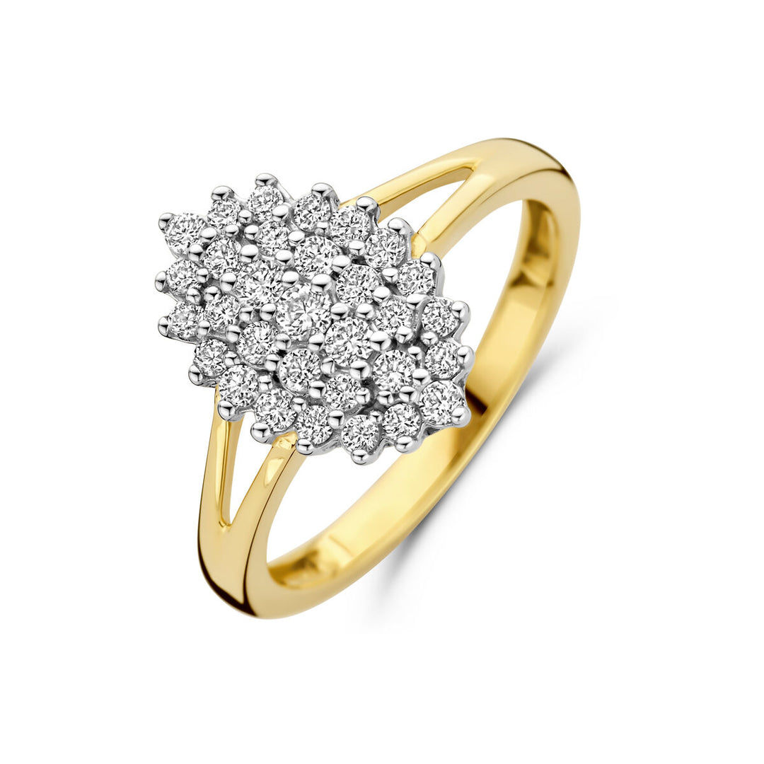 Van der Kooij Collectie 14K geelgouden ring met gespleten band en een ovale cluster van lab-grown diamanten (0,48ct, H SI).