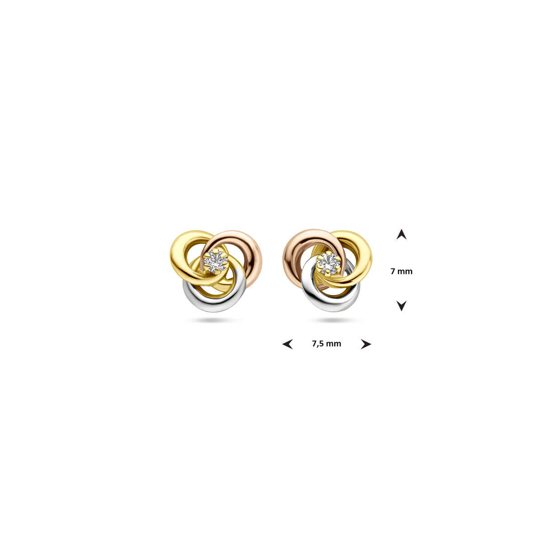 oorknoppen zirkonia 7 mm 14K tricolor goud