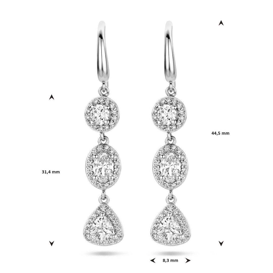 earrings zirconia halo French hook silver rhodium plated