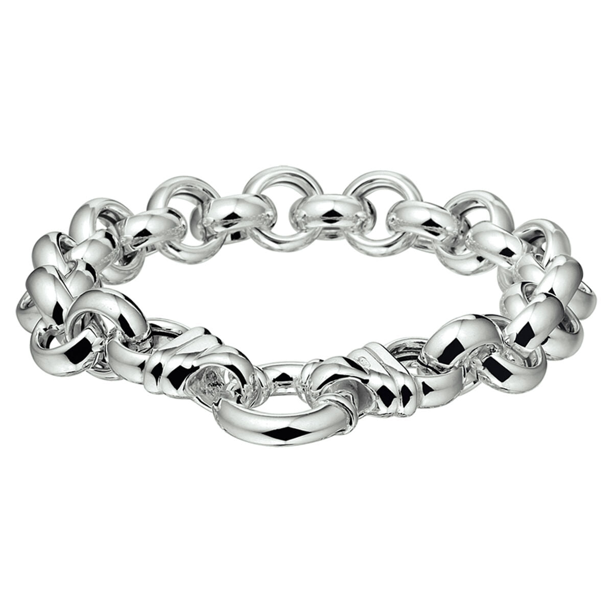 Zilveren jasseron armband van 11 mm met een groot springslot en een glanzende afwerking.