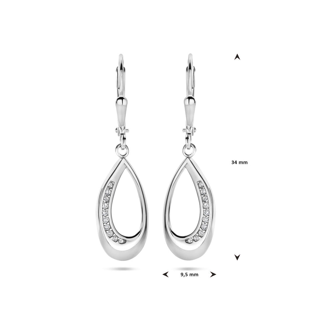 oorhangers druppel zirkonia brisur haak 34 mm zilver gerhodineerd