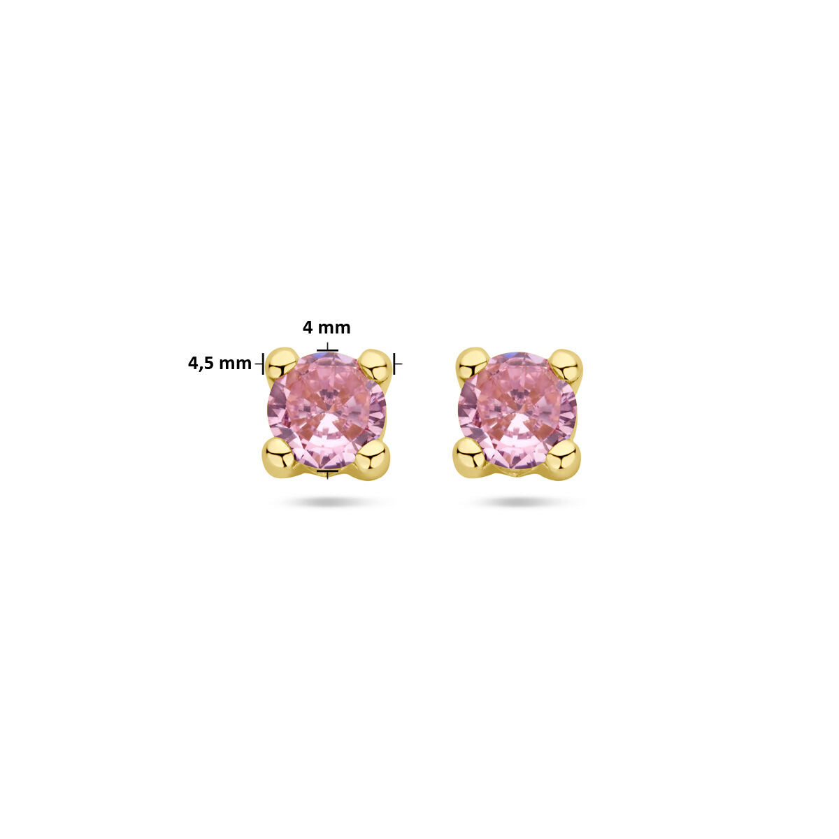 oorknoppen roze zirkonia 14K geelgoud