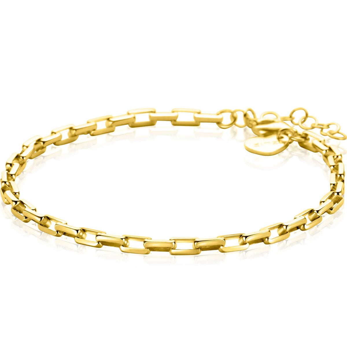 Zilveren armband met vergulde afwerking, schakels in een moderne, rechte vorm.