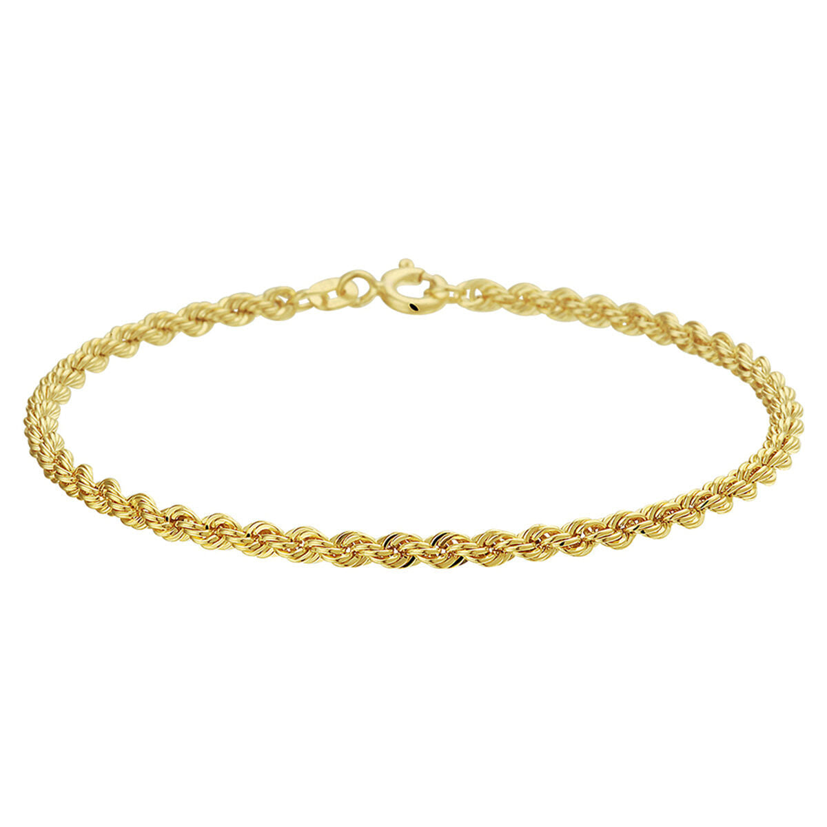 De Van der Kooij Collectie armband koord 2.7mm is een delicate gouden armband met een touwketting en karabijnsluiting, afgebeeld op een witte achtergrond.