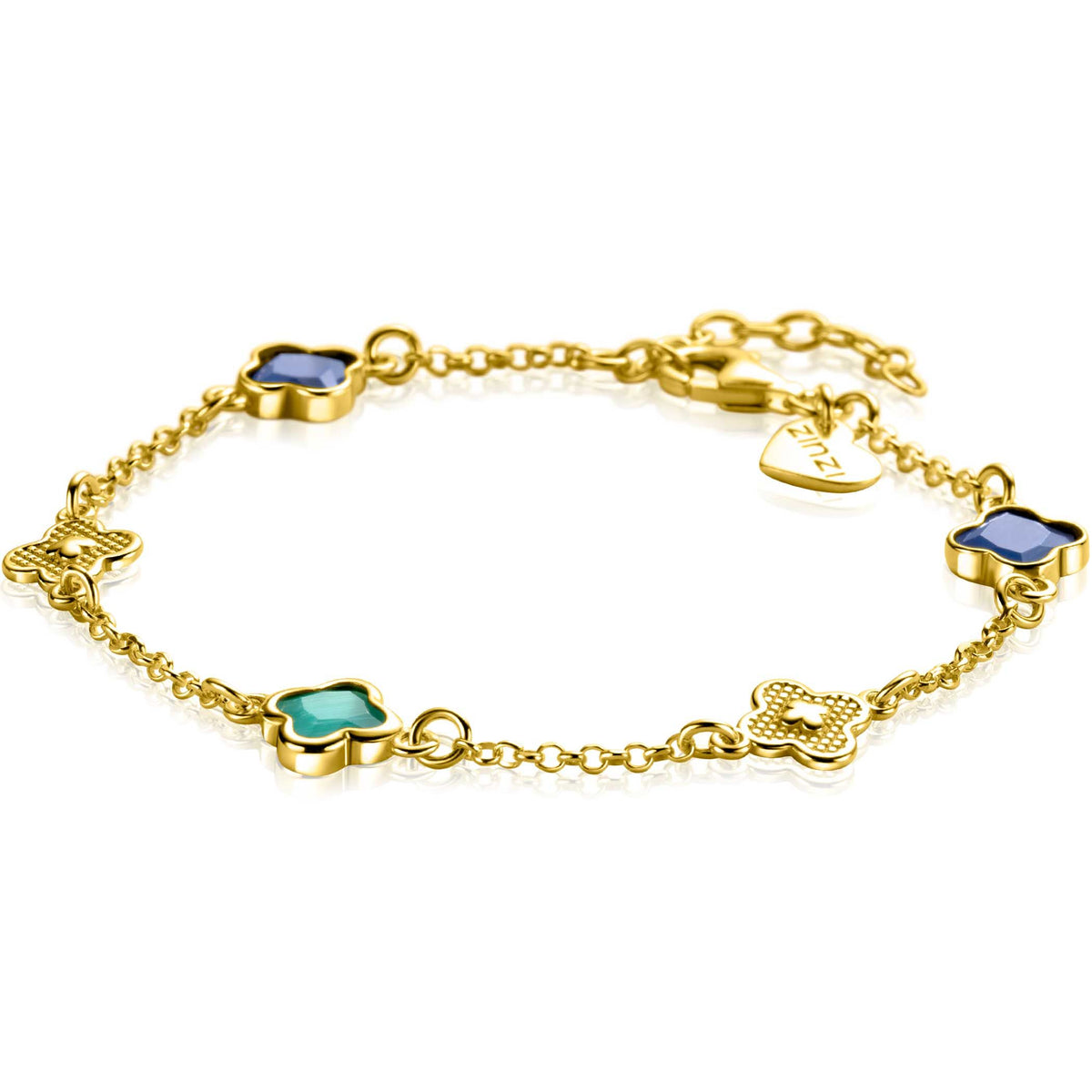 Zilveren armband met goudplating, versierd met kleurrijke edelstenen in verschillende vormen.