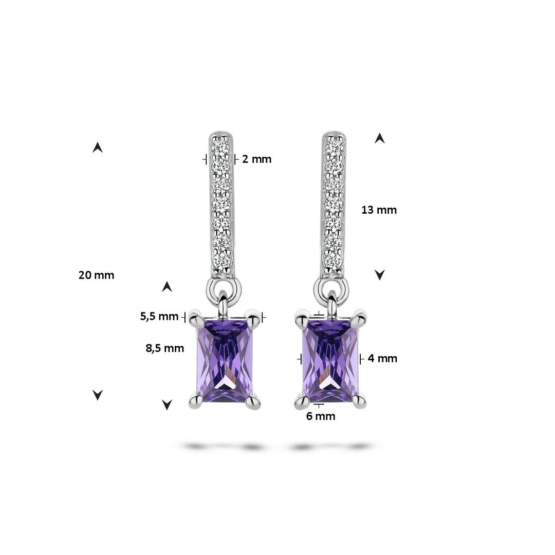 Ohrringe mit amethystfarbenem und weißem Zirkonia, Silber rhodiniert