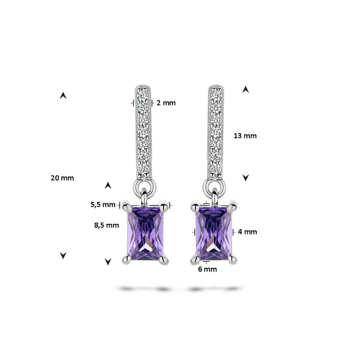 Ohrringe mit amethystfarbenem und weißem Zirkonia, Silber rhodiniert